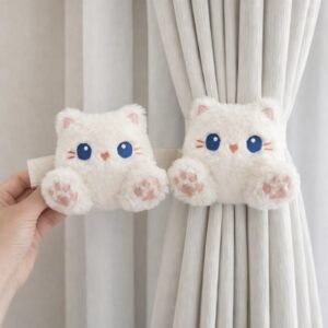 Plush Curtain Tieback Holder with Cute Cat with paw Design | Soft Window Curtain Holder Tie Back | No Drill Curtain Strap Buckle | Decorative Drapery Holdback