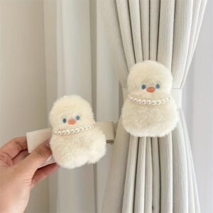 Duck Curtain Tieback Soft Toy | Cute Curtain Holdback Doll for Kids Room & Bedroom | White Cotton Tie Rope Accessory | Boho Window Parda Holder | Curtain Tie Backs Cute Set of 2