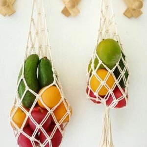 2 Pieces Hanging Fruit Basket Macrame Hanging Fruit Basket Vegetable Breathable Storage Basket for Potato Onion and Fruit Storage Boho Decor for Kitchen