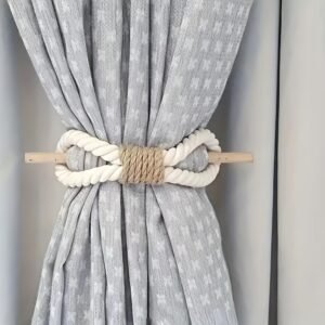 Blackout Pair of Solid Wood Curtain Tiebacks: Elegant and Minimalist Holdbacks for Bedroom and Living Room Decor (2 Pieces) Off White, Tie Top