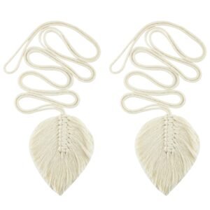 Twist Tie Leaf Shape Curtain Tiebacks Cotton Rope for Window Drape Decorative (Medium, White) - Pack of 2