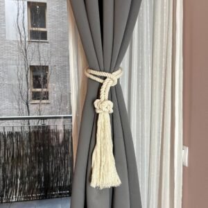 (95303) Cotton Curtain Tiebacks with Diamond Knot and Tassel, Beige, Boho Style, Pack of 2 Contemporary Curtain Holdbacks Modern Drapery Holdbacks Neutral-Toned Drapery Accessories