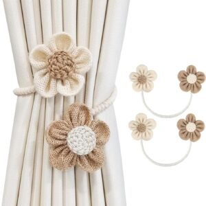 Catchy Rope White & (Set of Brown Holders Holdback 2) Curtains Tieback Drapery Jute Tiebacks. Natural Decorative Window Neutral Combo Curtains Floral Curtain Beautiful (2, White)