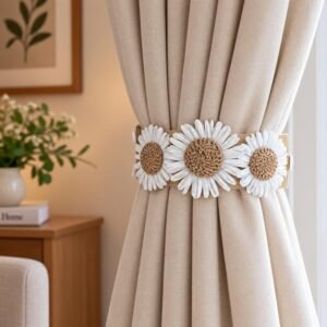 Handmade Floral Curtain Tieback for Living Room & Bedroom | Elegant Boho Daisy Curtain Holdback | Decorative Curtain Accessory for Home Décor