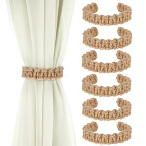 Light Burlap Outdoor Curtain for Tie Boho Office Farmhouse 6 Pcs Drapes Backs Bedroom Weight Home Curtain Rope Tie Tiebacks, Handmade Rustic Braided Holdbacks Decorative Flexible